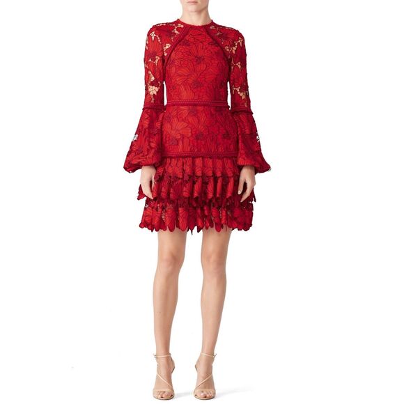 Beulah Scarlet Red Floral Lace Fransisca Mini Dress - Picture 1 of 11